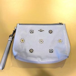 Medium Light/ Powder Blue Clutch Purse with Floral Design